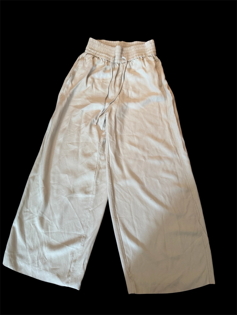 Zara viscose wide  Leg Drawstring Pants in Light Beige size XS used once